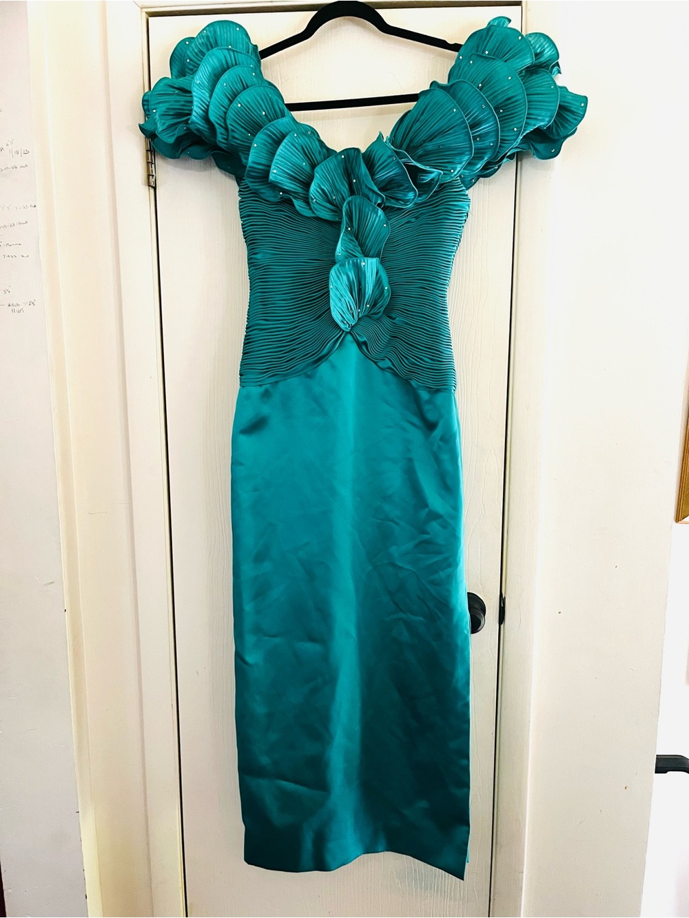 VTG Rose Taft Couture Avant Garde Runway Wedding MOB Paris Floral Petals Dress 6